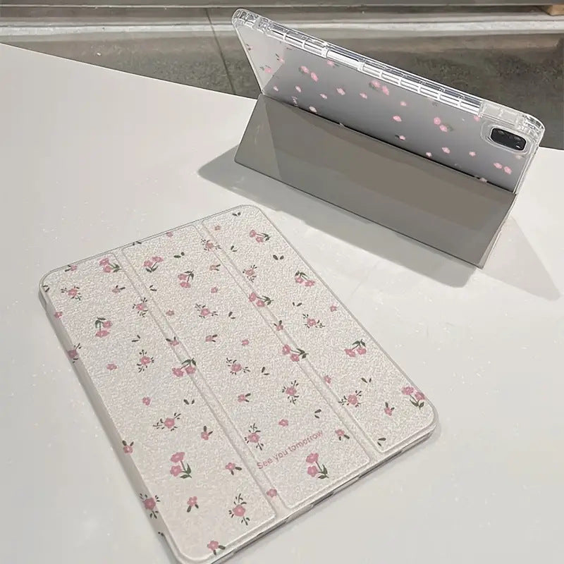 Étui de protection triple feuillet floral transparent
