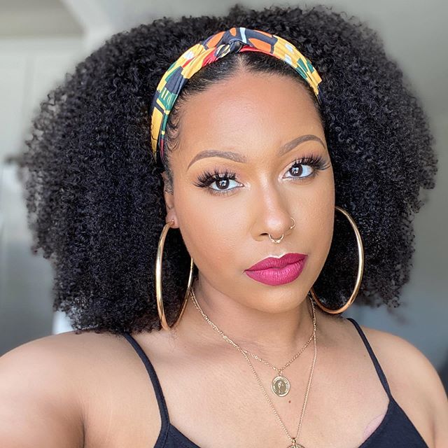 African lady black twisted headband fluffy explosion wig