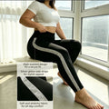 Leggings de yoga à rayures blanches et argent à haute largeur