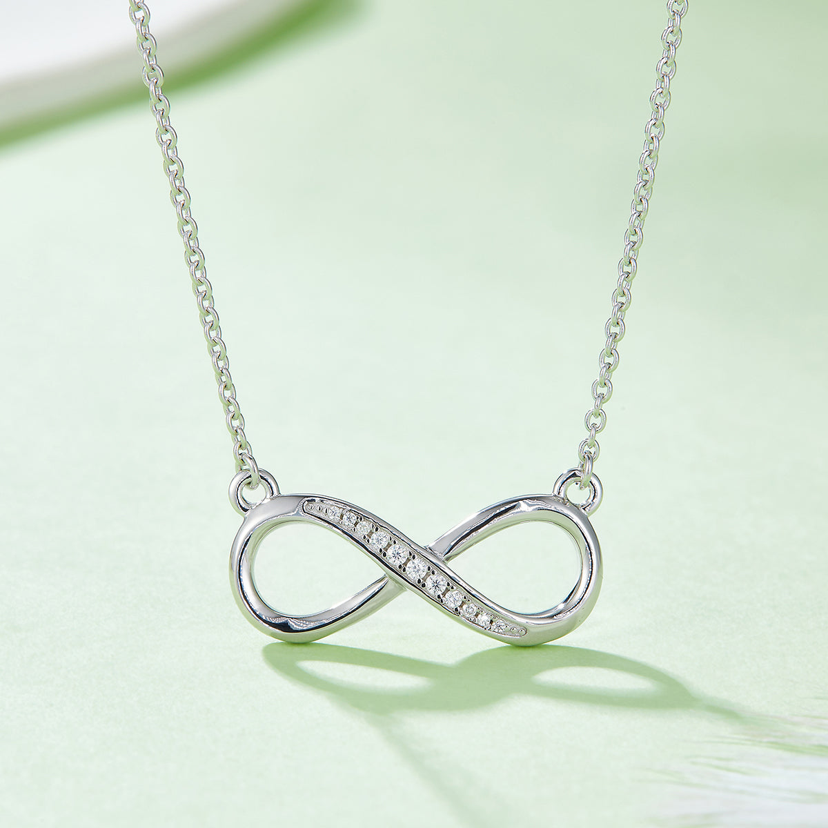 3.2g S925 Argent Sterling 11 Pierre Moissanite Collier Infinity 45cm Wit pendentif demi-paves