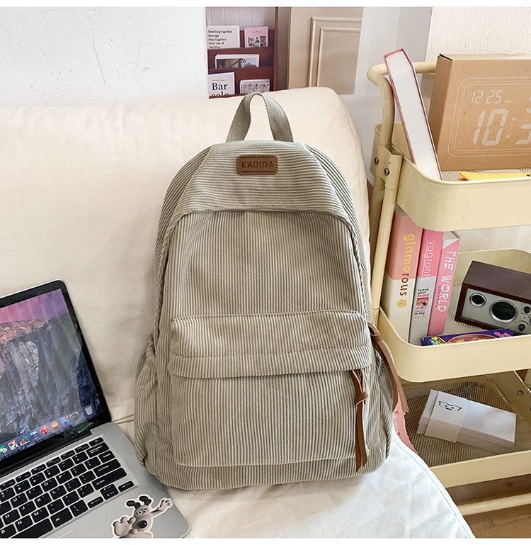 Sac à dos Corduroy de style Harajuku pour les cours de collège