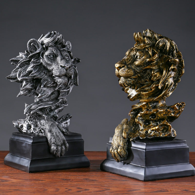 American Retro Animal Copper Lion Head Portrait Resin Craft Ornement Hallway Office Vin C