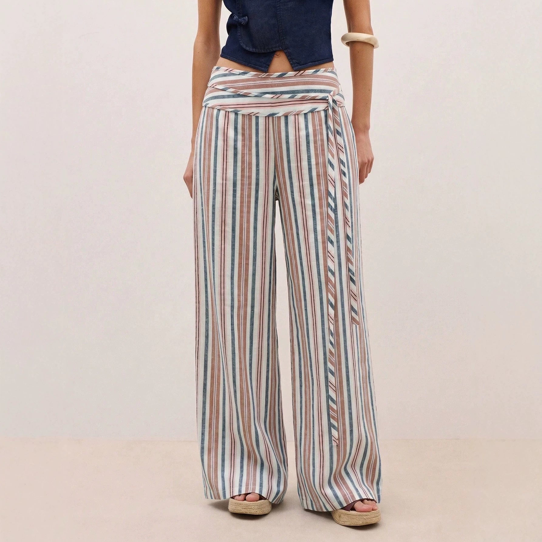 Pantalons rayés avec un ajustement doux et confortable large jambes