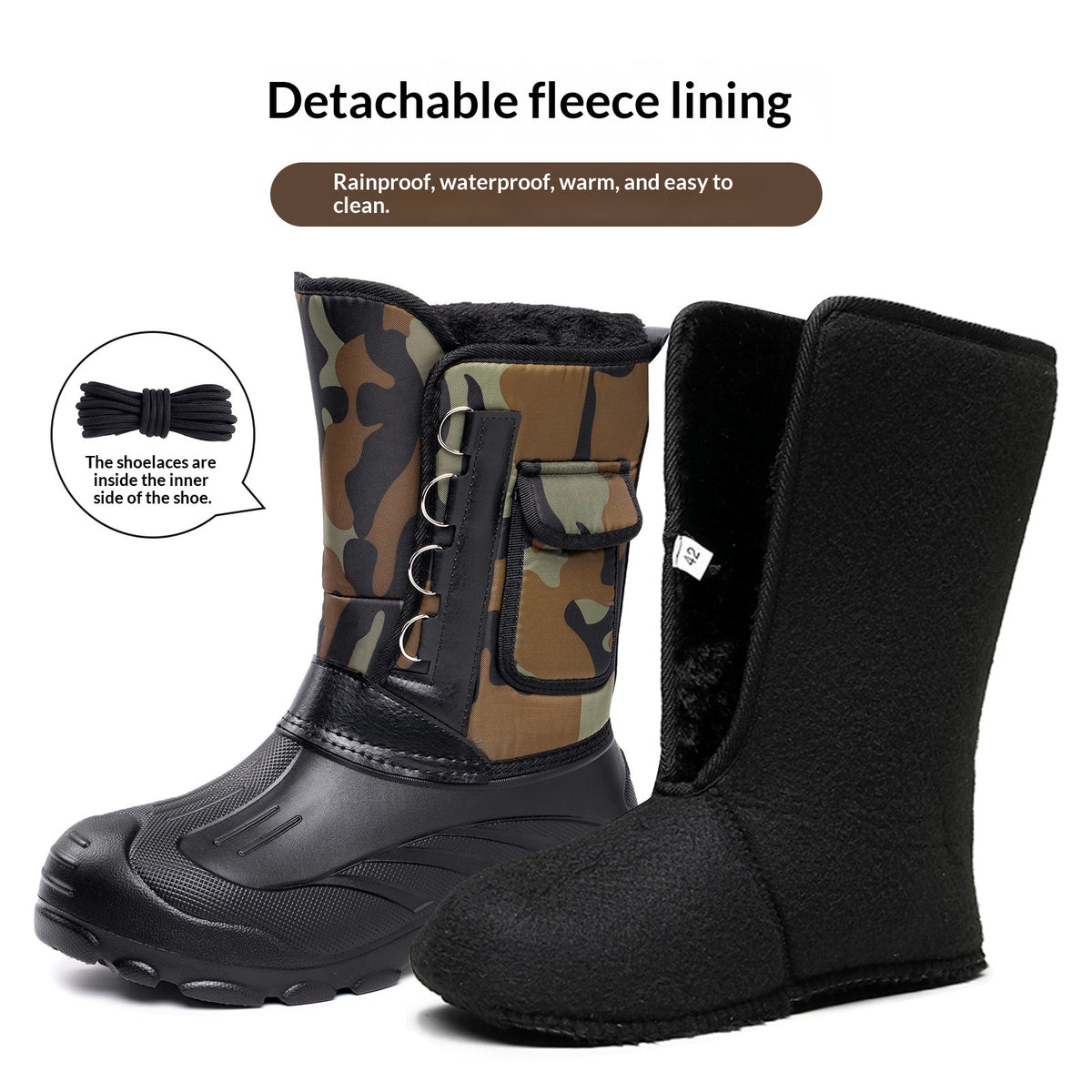 Bottes de neige hautes et épaisses, doublées de polaires d'hiver pour hommes