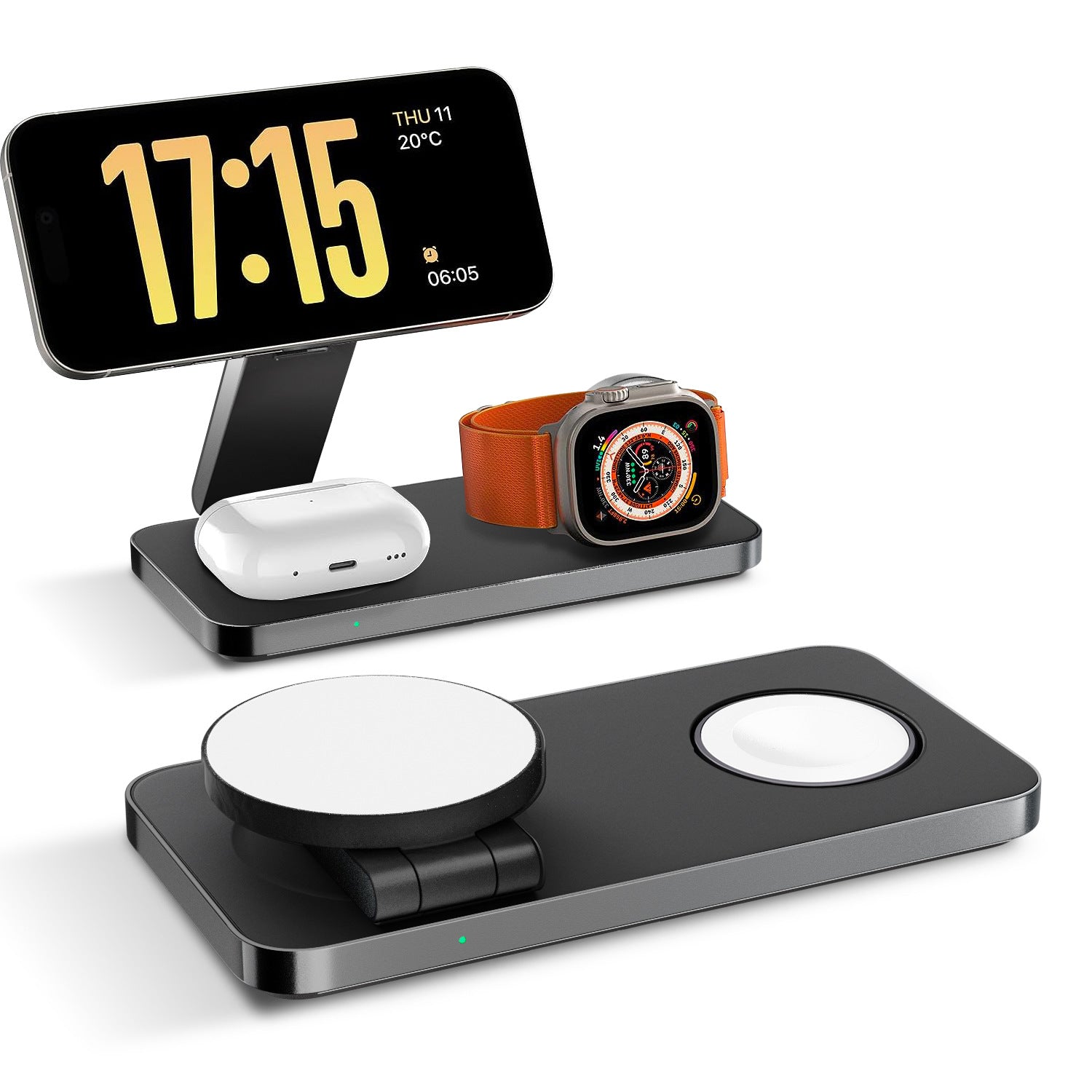 Chargeur de téléphone sans fil Watch Ecouteurs et charge téléphonique Standpliable et compact