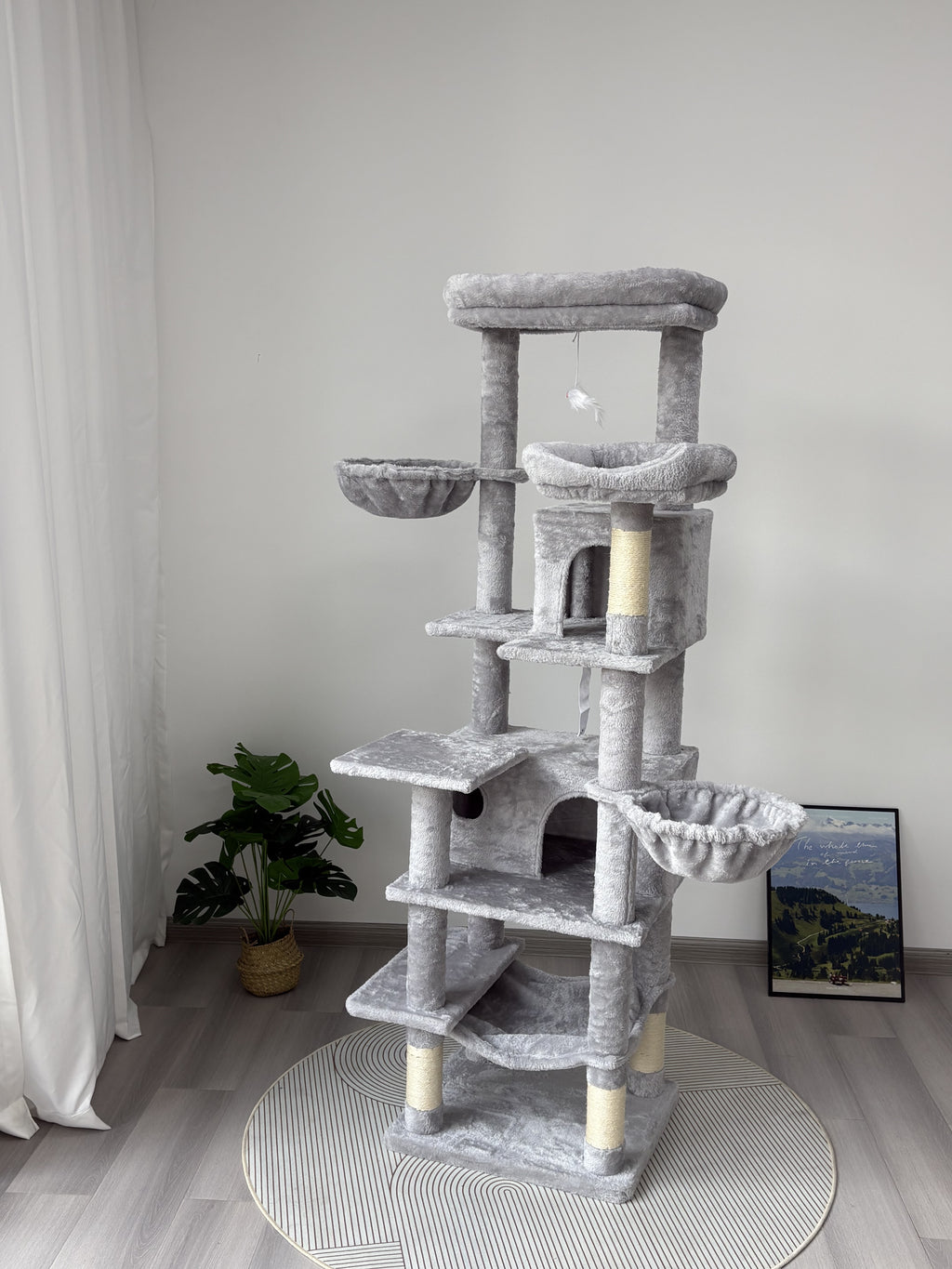 68in Grand arbre de chat vert multi-niveaux avec hamacs