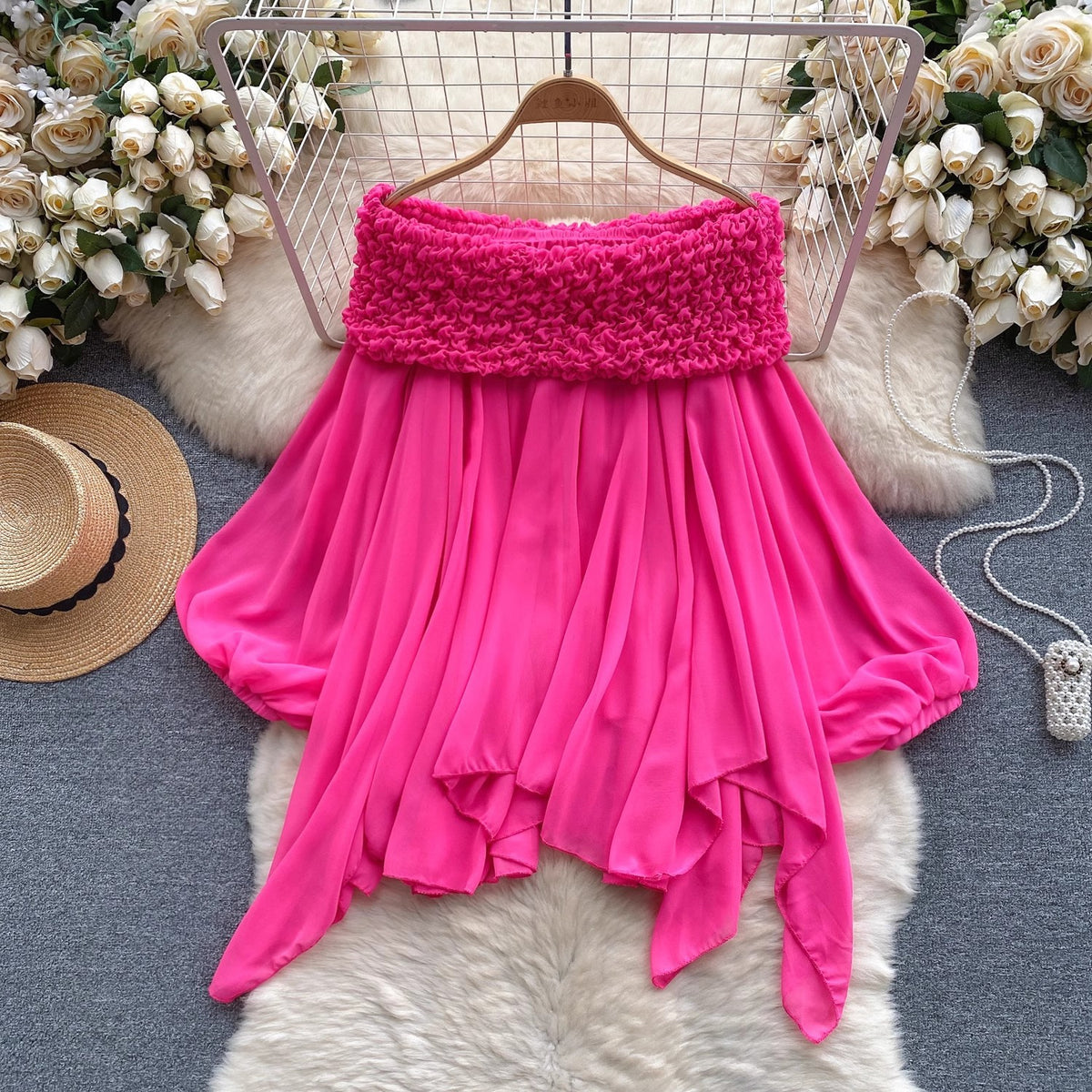 Asymmetric halter neck blouse with cuffs