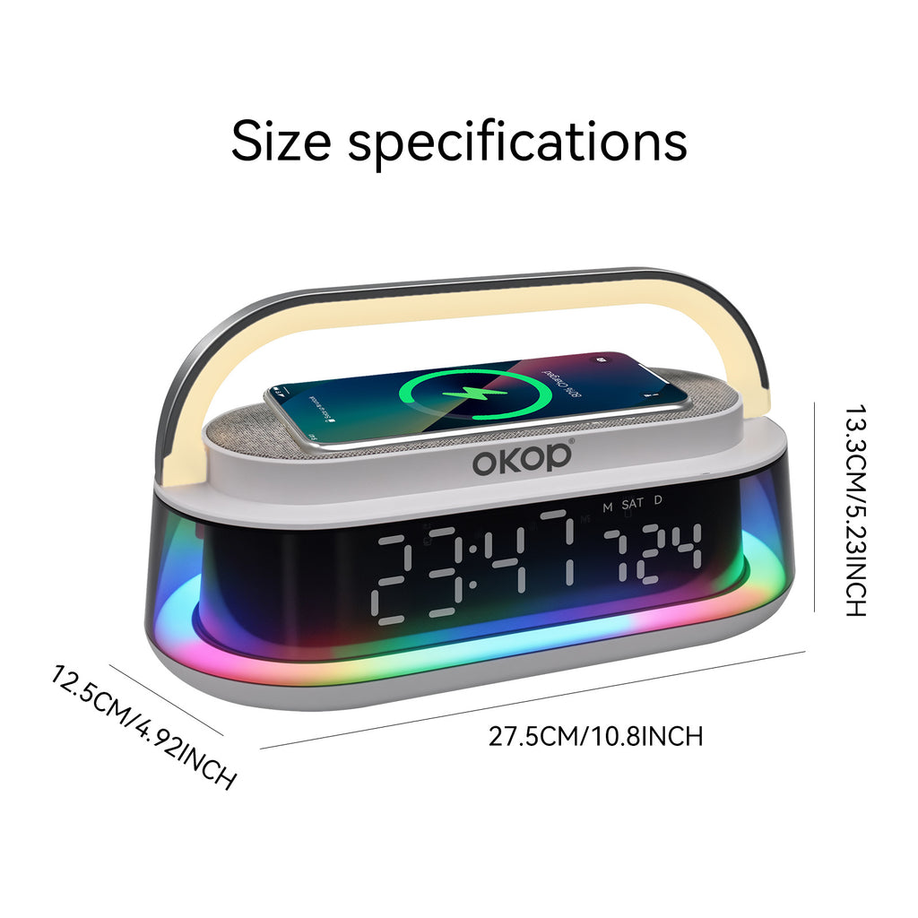 KP-575 Bluetooth Haut-parleur15W sans fil de recharge de bureau réveil RGB lumière ambiante blanc