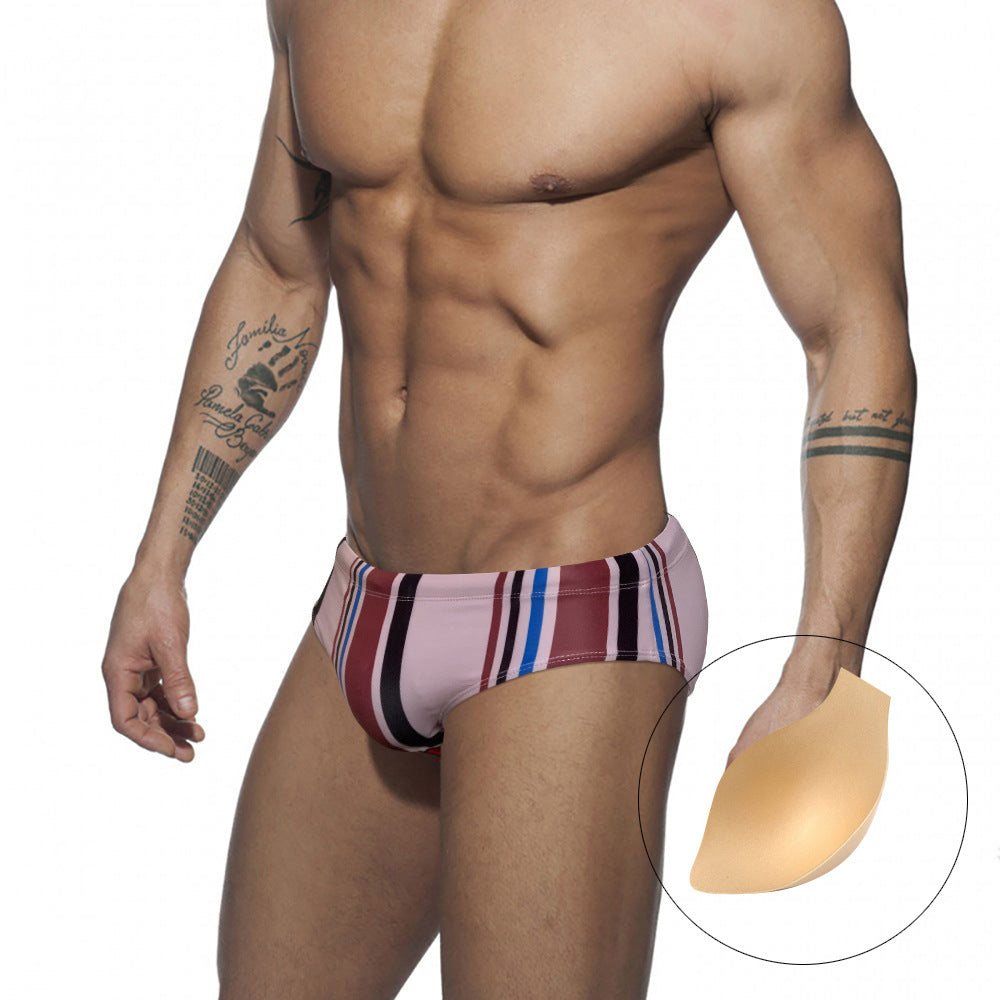 Slip bikini à rayures sexy taille basse pour hommes avec un design de coupe triangulaire