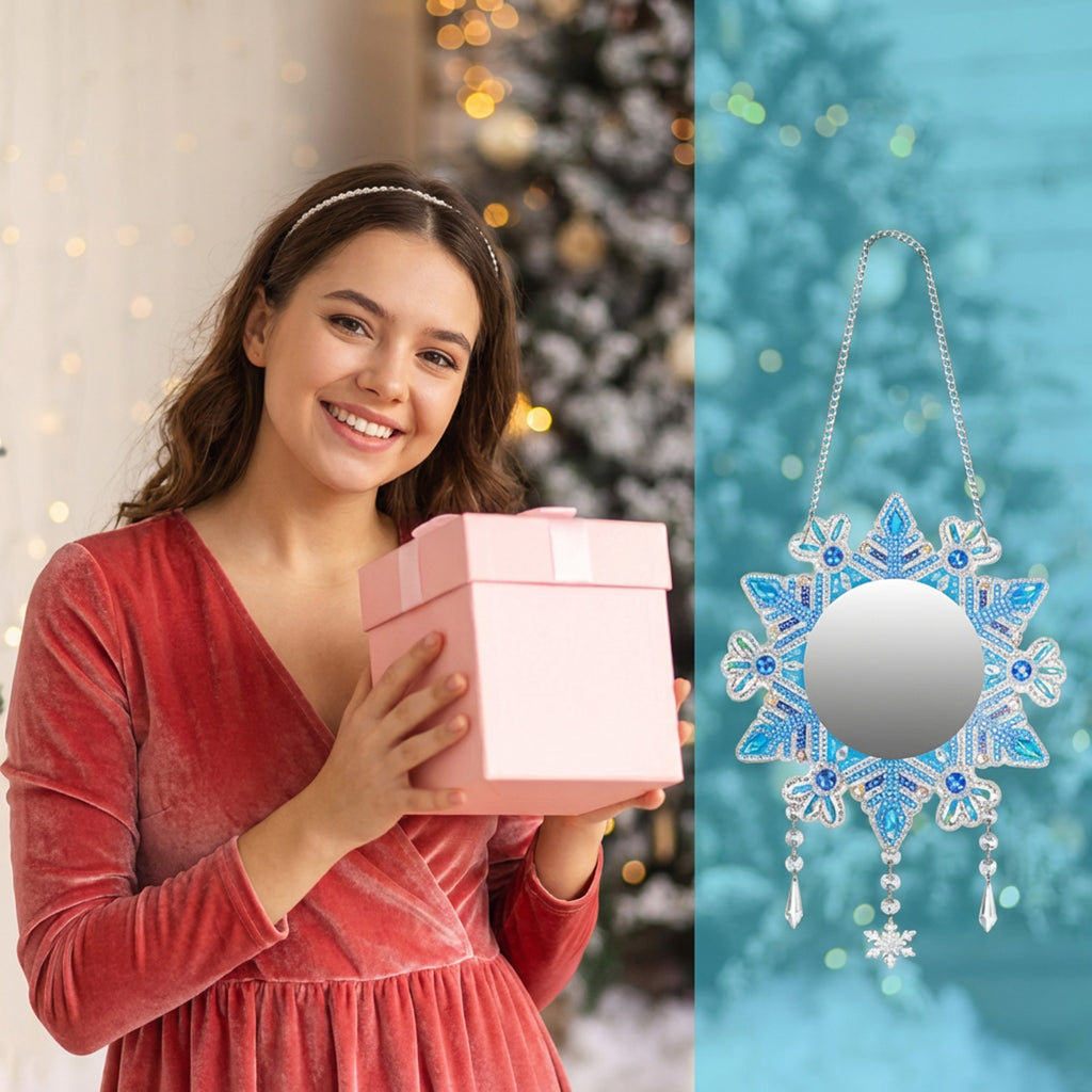 Diamond Painting Mirror Craft Set — Set de bricolage décoratif avec design de flocons de neige et El décoratif
