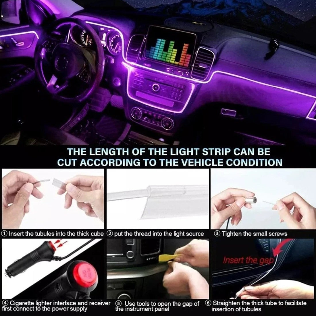 APP Contrôle 5-In-1 RGB LED intérieur bande lumineuse voiture ambiante éclairage d'atmosphère