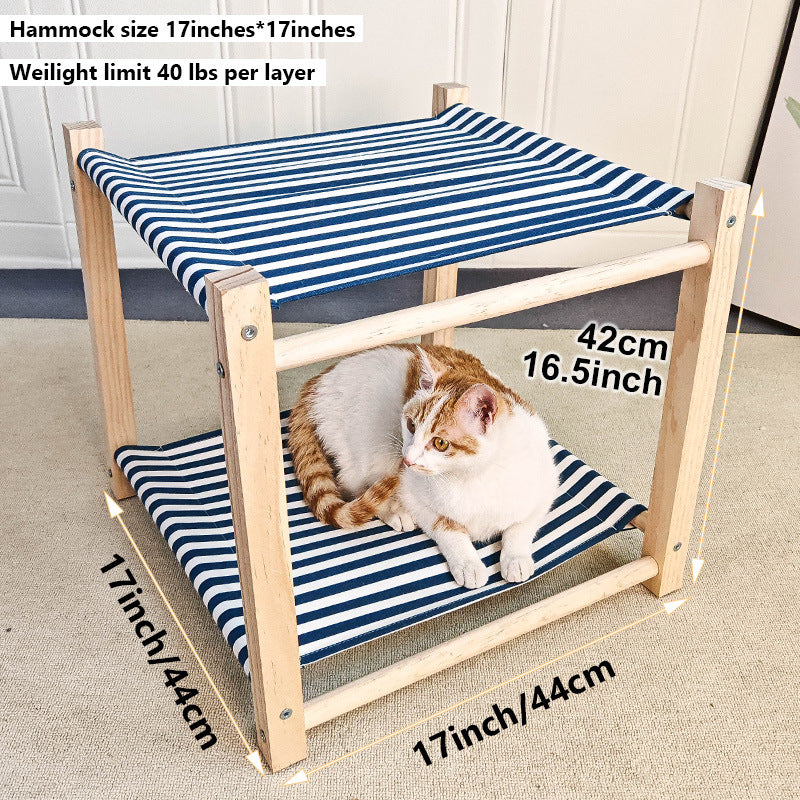 Lit de camp pour animaux de compagnie en bois massif à double couche Hamac de chat supérieur et inférieur Bunk amovible et lavabo