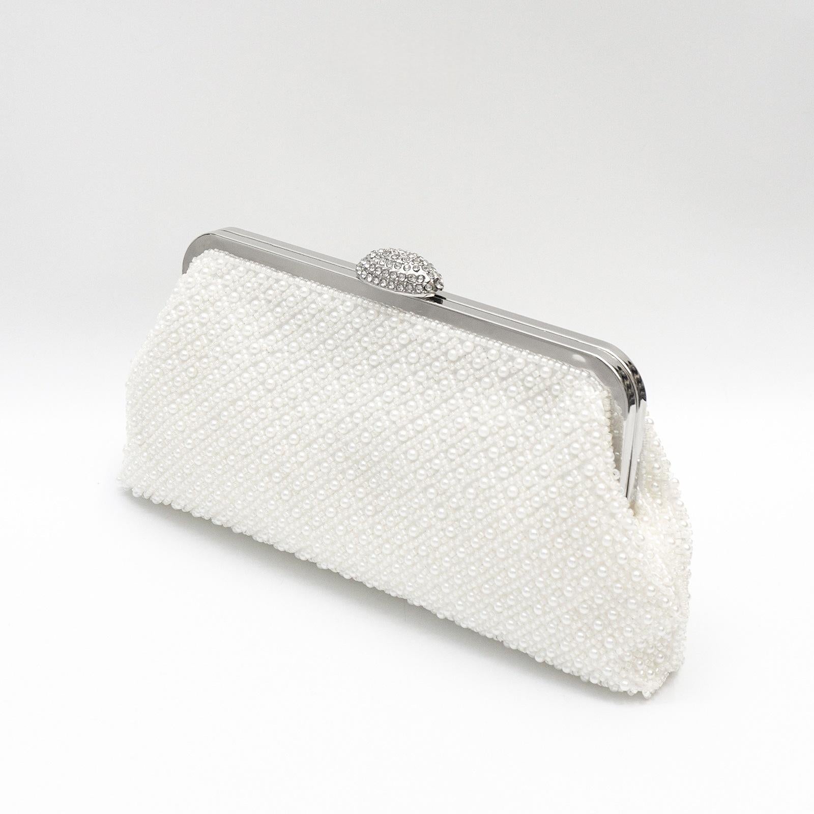 Sac d'embrayage en perles fines de couleur unie