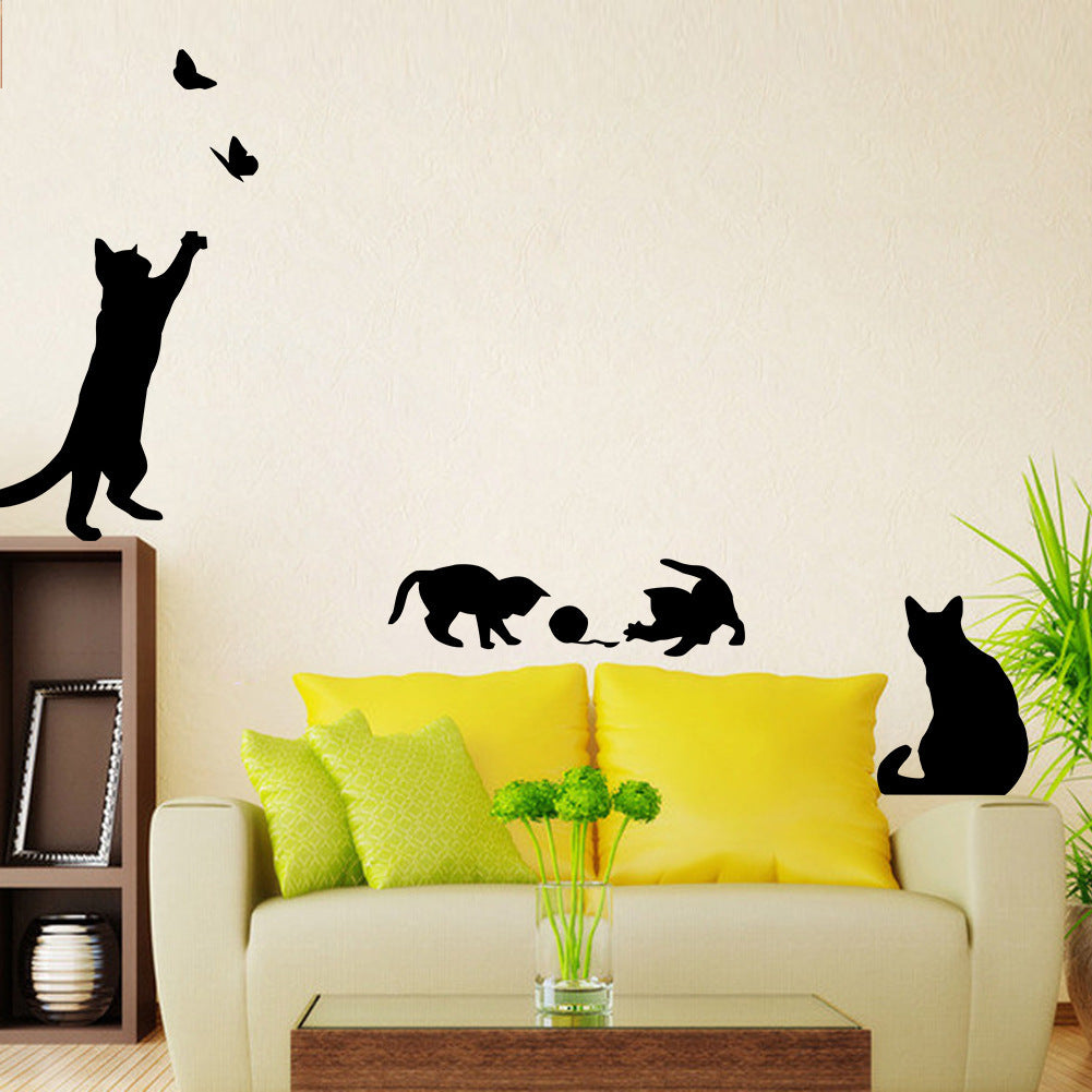 Chat Scratching Papillon Salon Chambre Fond Peinture décorative Sticker mural