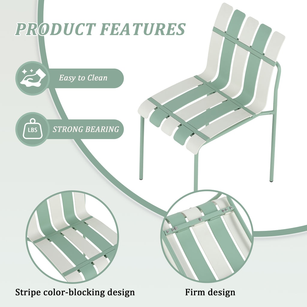 Summer- 4-Pack Chaises de bloc de couleur rayé moderne - Siège PP étanche et jambes en métal robuste