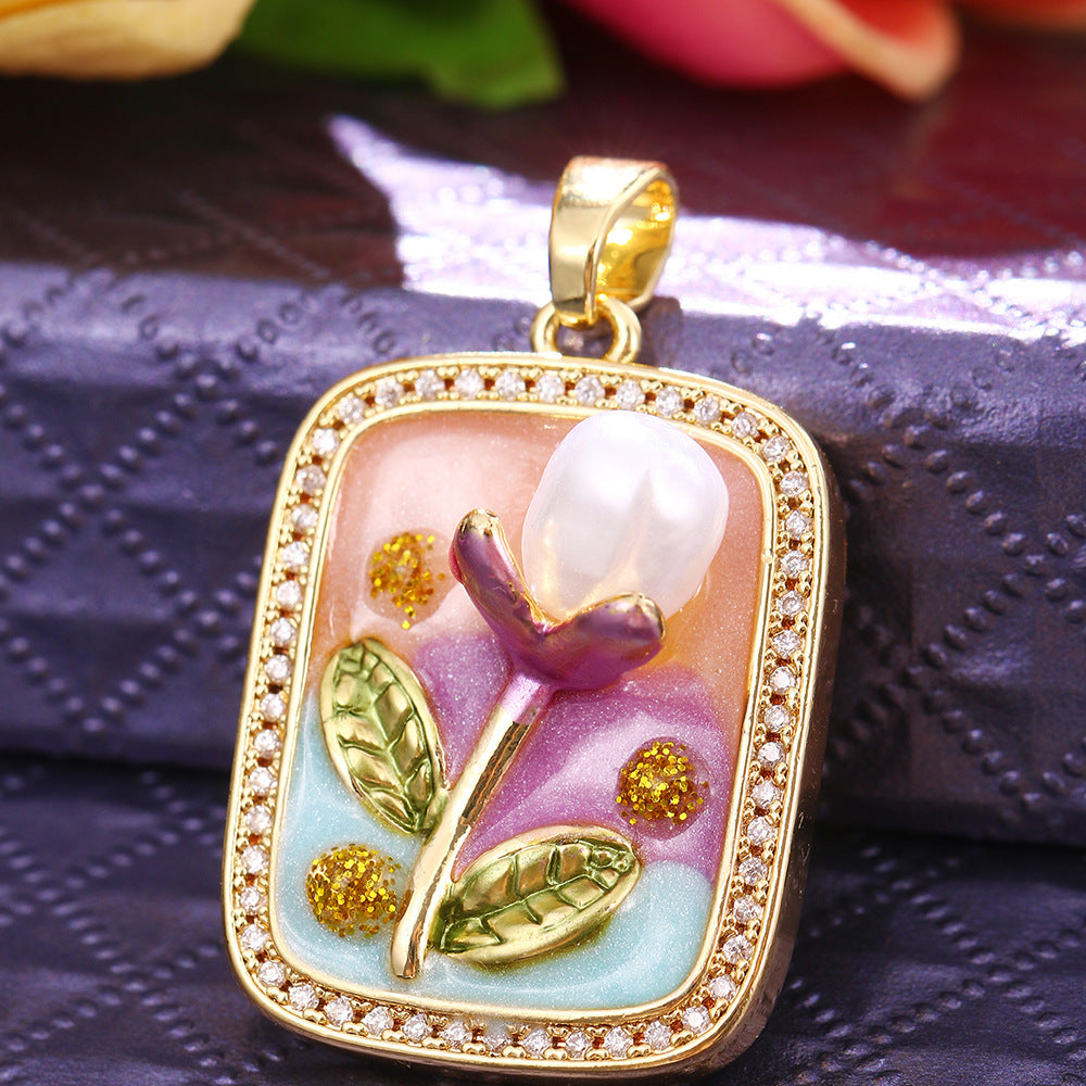 Pendentif de bricolage pour collier à clips universels avec peinture florale