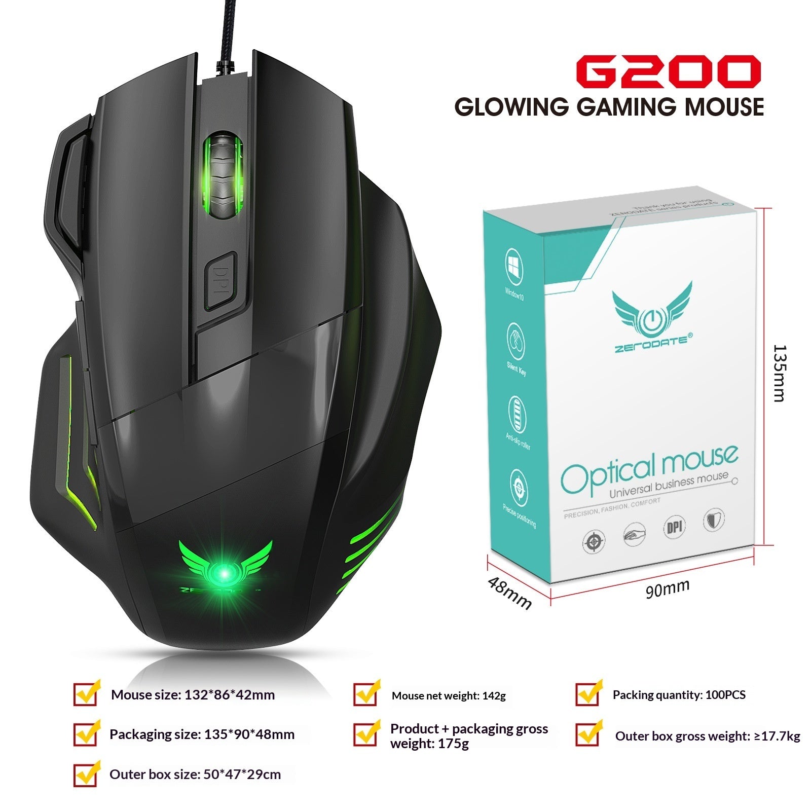 G200 Souris filaire Mouse colorée à 7 boutons