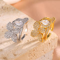 Femmes Poire Florale Halo CZ Anneau ouvert