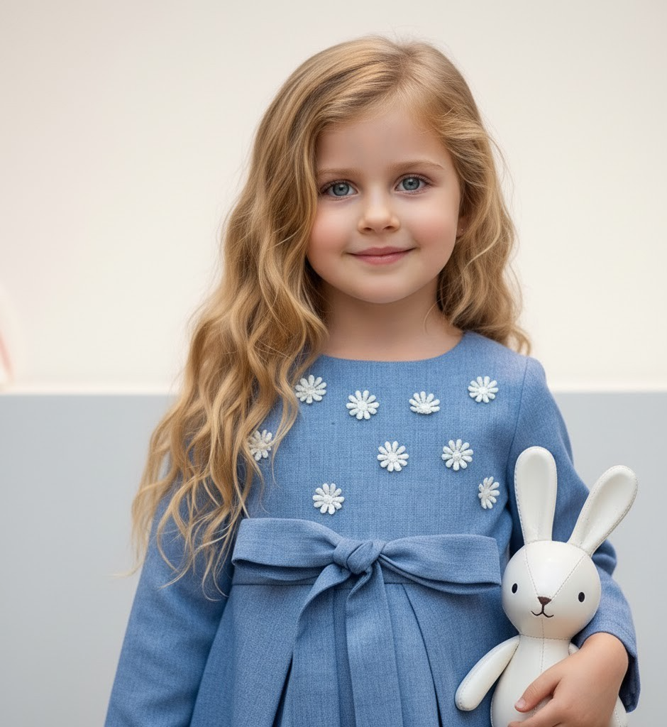 Filles Vieille Jupe Long Coton Doublure Princesse Bleu Coton Party Robe