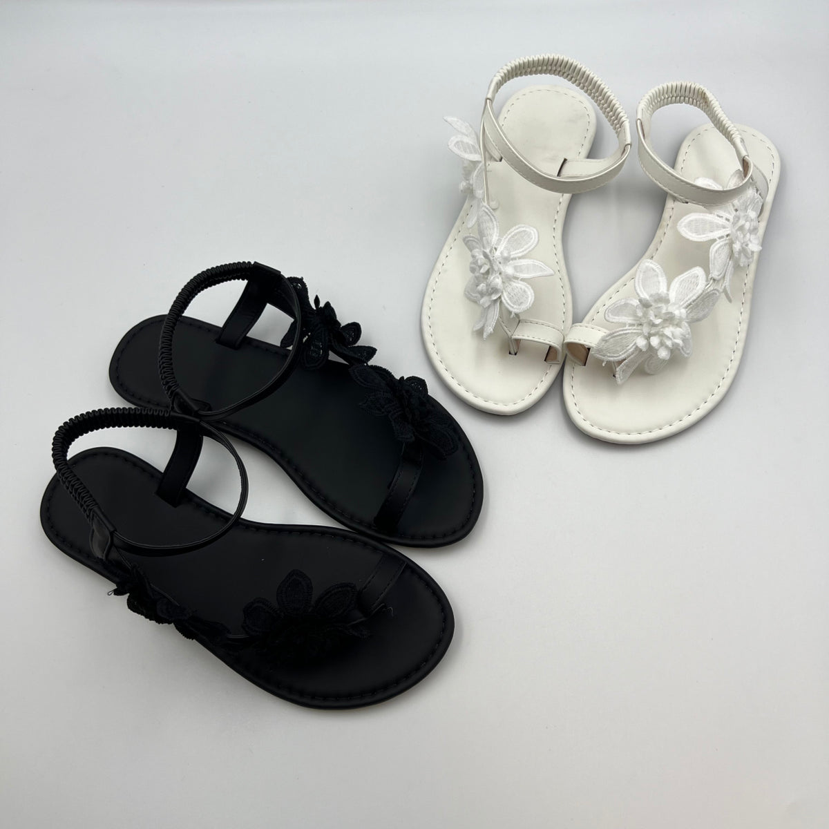 Sandales plates de broderie florale européenne pour femmes