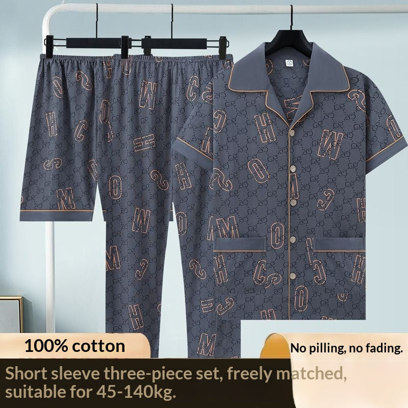 Men's pure cotton three-piece pajama set