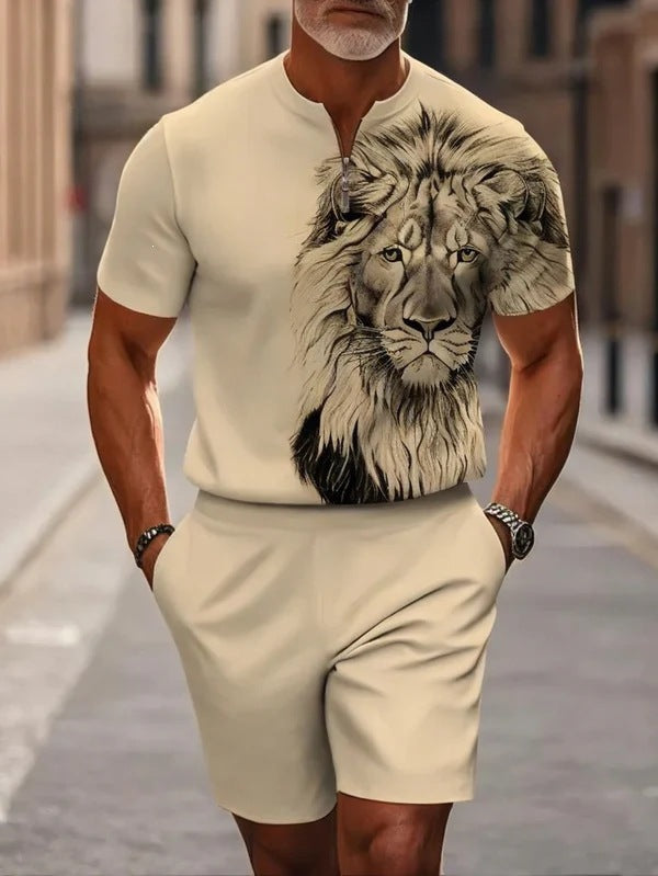 Shorts Zip en col mandarin et manches courtes pour hommes