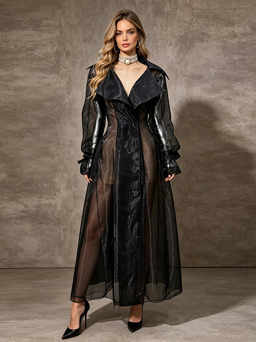 Sheer Organza Trench-Style Maxi Coat