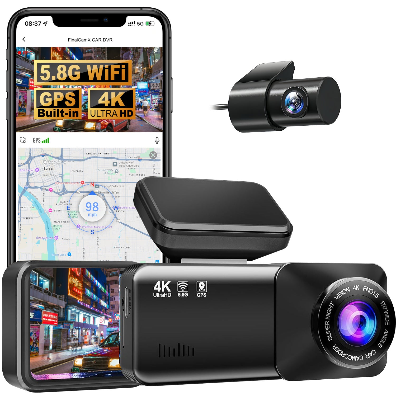 Enregistreur de conduite Night Vision HD 4K 5Gwifi Dash Cam