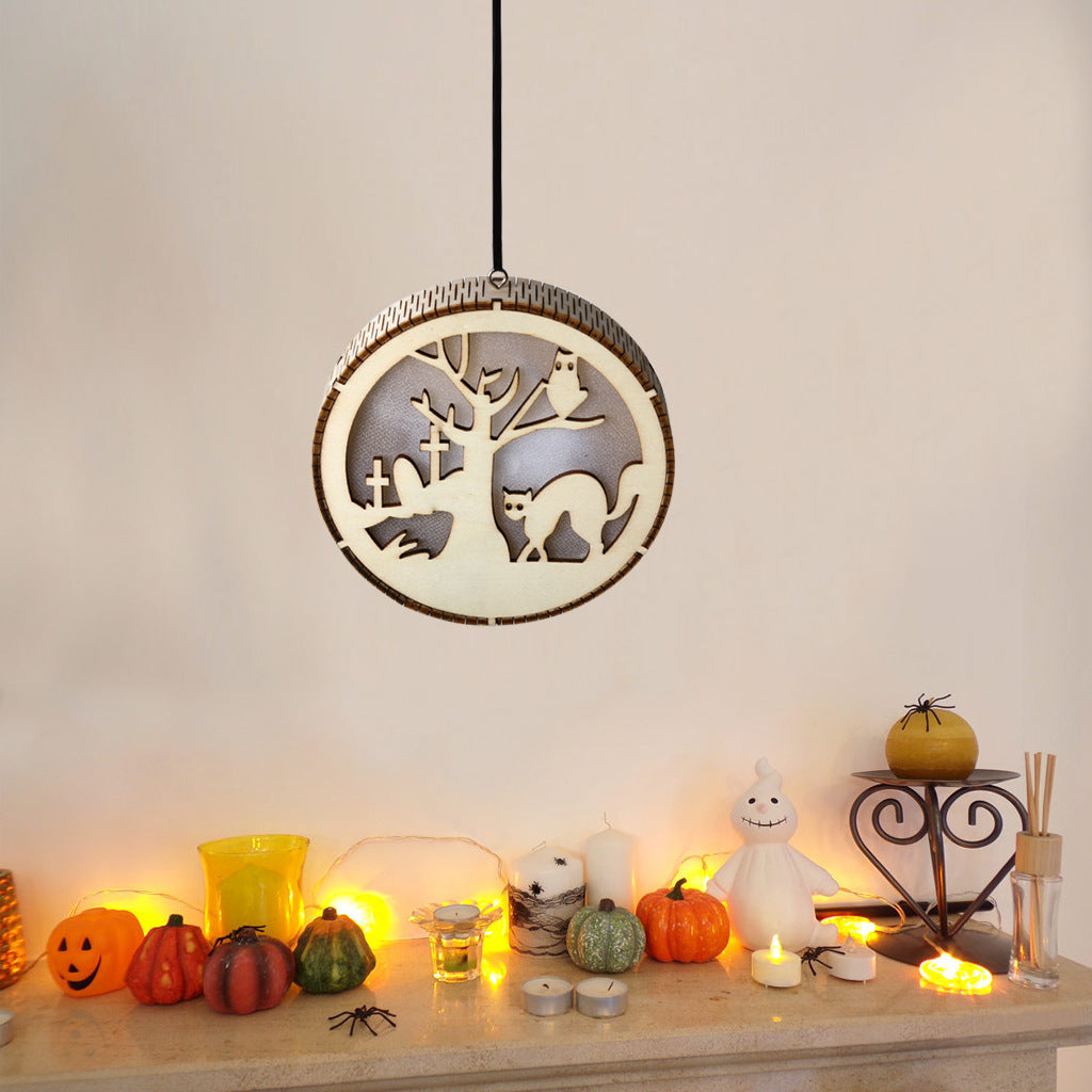 En bois Halloween ronde ordinateur Laser Hollow Witch Wizard citrouille Haunted House Chat noir