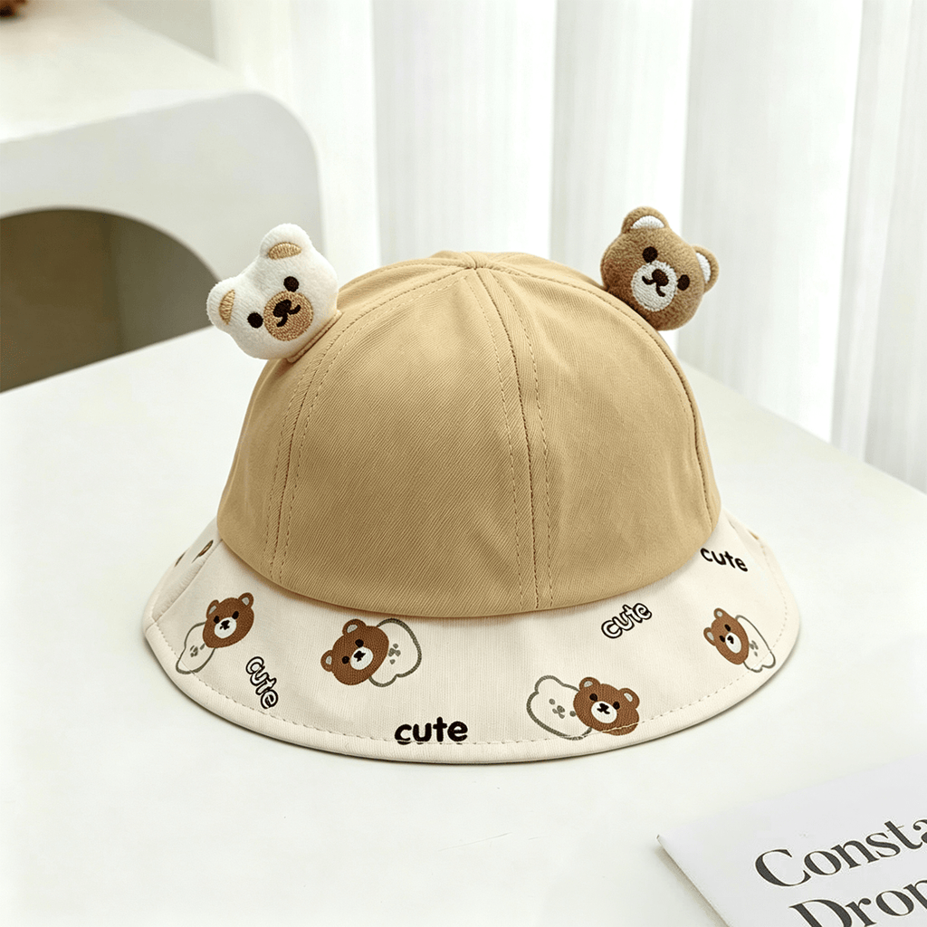 Été Tête d'ours double pour enfants décorée Lettre mignonne Imprimé confortable et respirant
