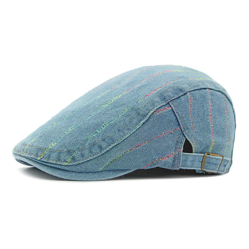 Les hommes et les femmes matching bold color stripes réglable Beret avec lavés et mouillés F