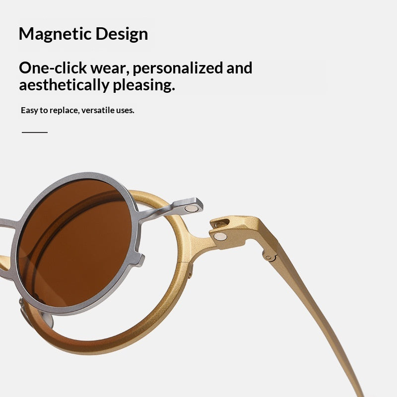 Lunettes de soleil de forme ronde en titane pur Rétro nuances élégantes pour les femmes