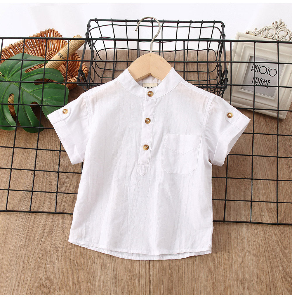 Simplicité d'été de garçon Chemise en couleur solide manches courtes