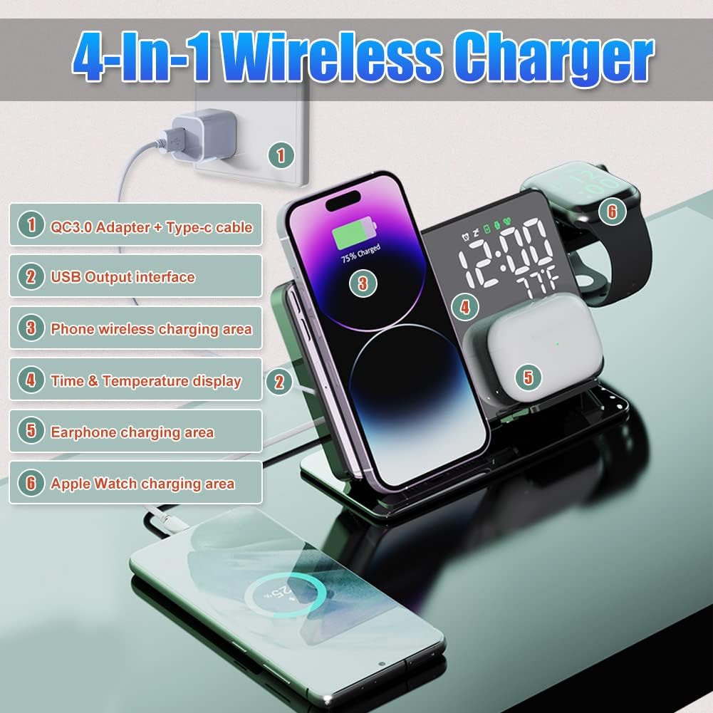 Alarme rechargeable sans fil à deux en un 15W Thermomètre
