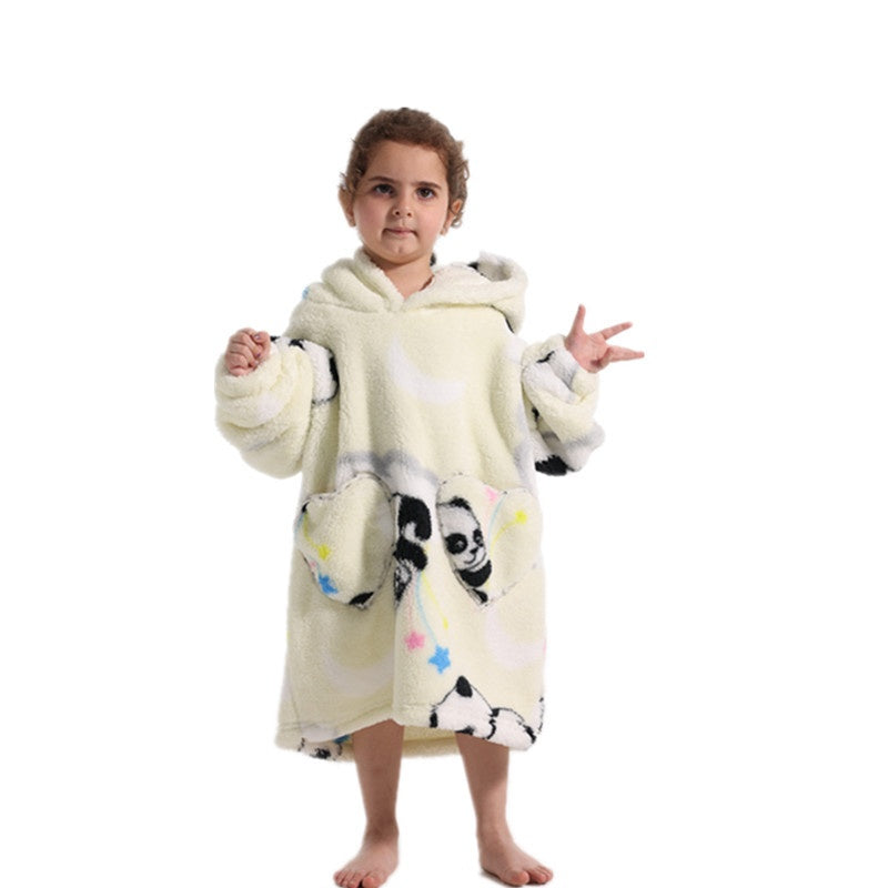 Garçons et filles Velours de coton confortable Vêtement résistant au froid Lazy Blanket Hooted Plus-size