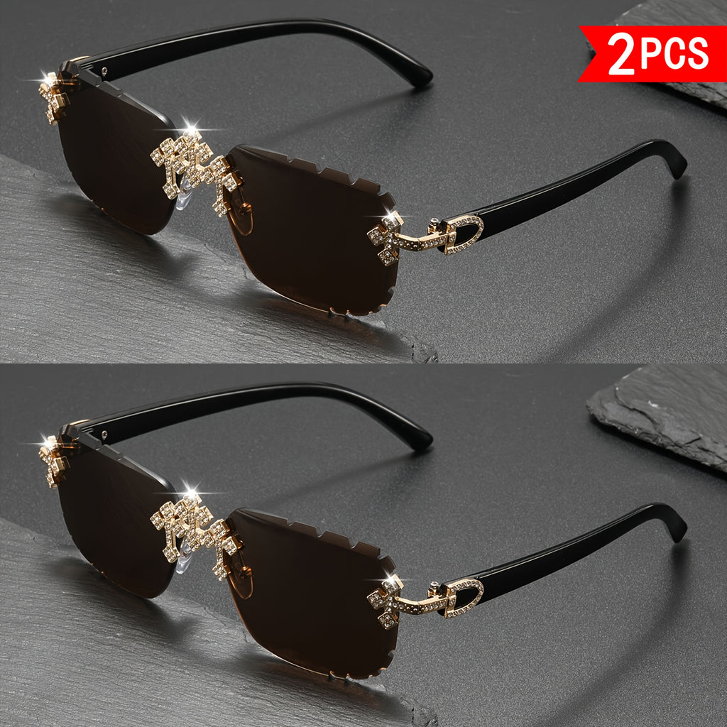 2 paires de lunettes de soleil cristal sans cadre