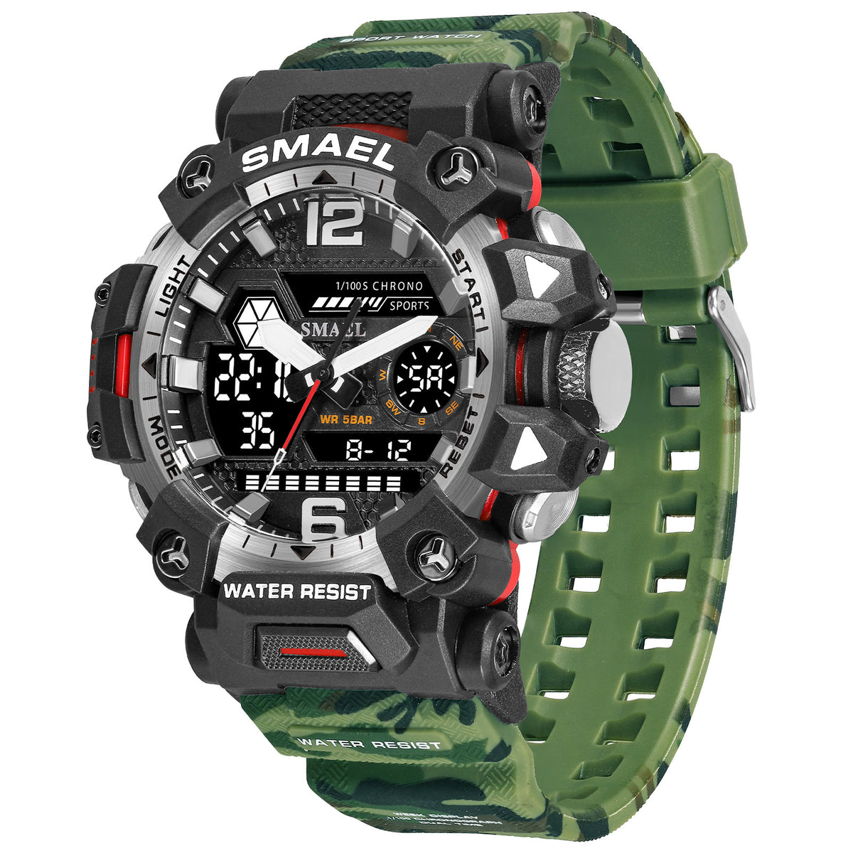 Hommes tactiques Alliage Camouflage Style militaire Lumineux étanche Montre électronique extérieure