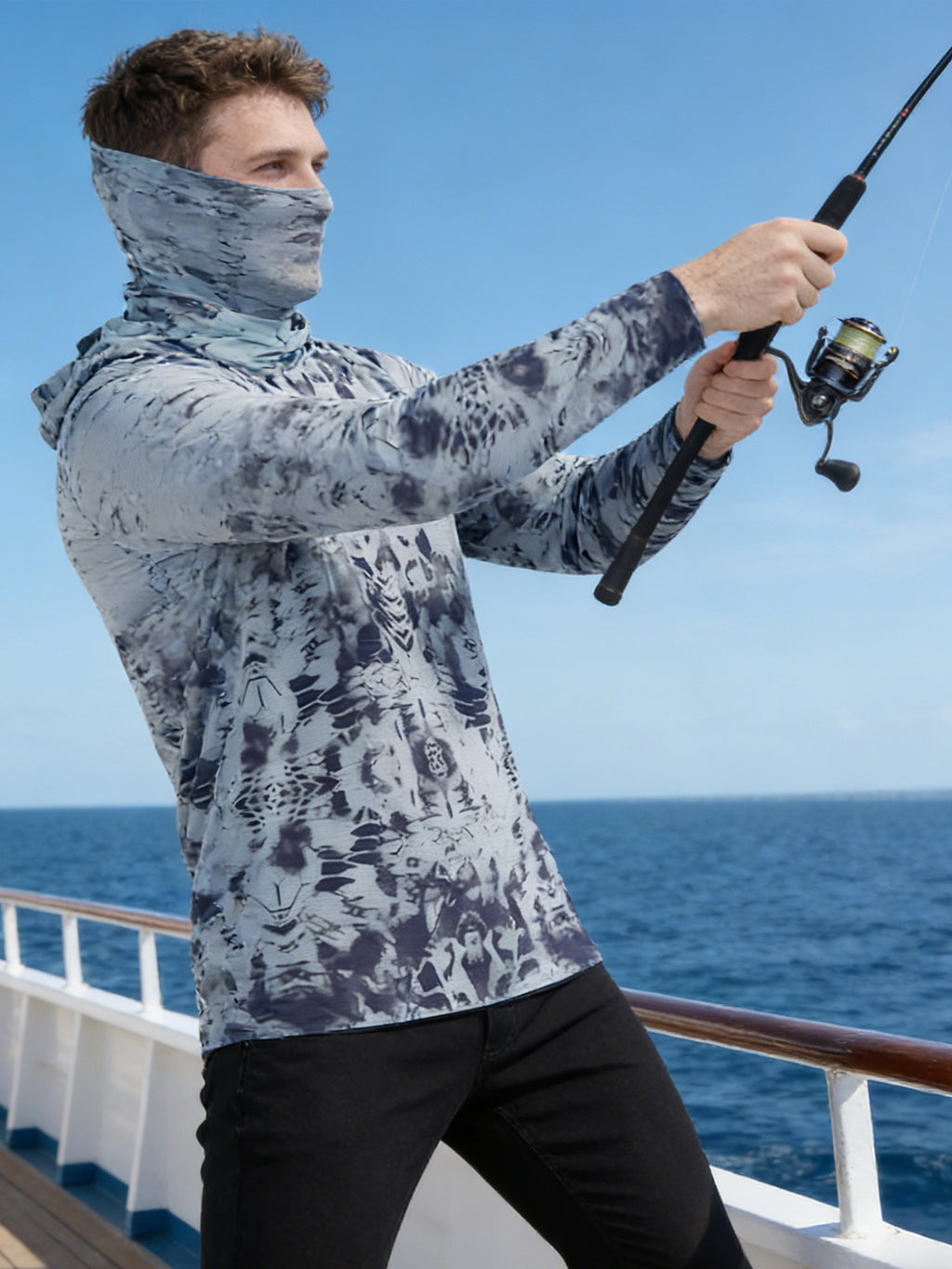 Pêche Hoodie UPF 50 anti UV voile chemise Surf couverture visage cou été hommes manches longues