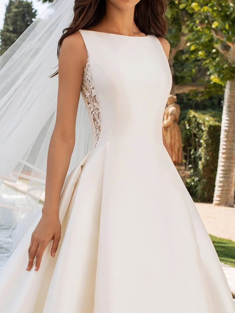 Française Retro Dentelle Texture avancée Satin Slim Mariée Simple Elégante robe de mariée Trailing
