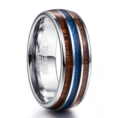 Nuncad Polisé 8MM Hawaiian Koa Wood Hommes Anneau Grande Taille Bandes de Mariage BleuVermiculite