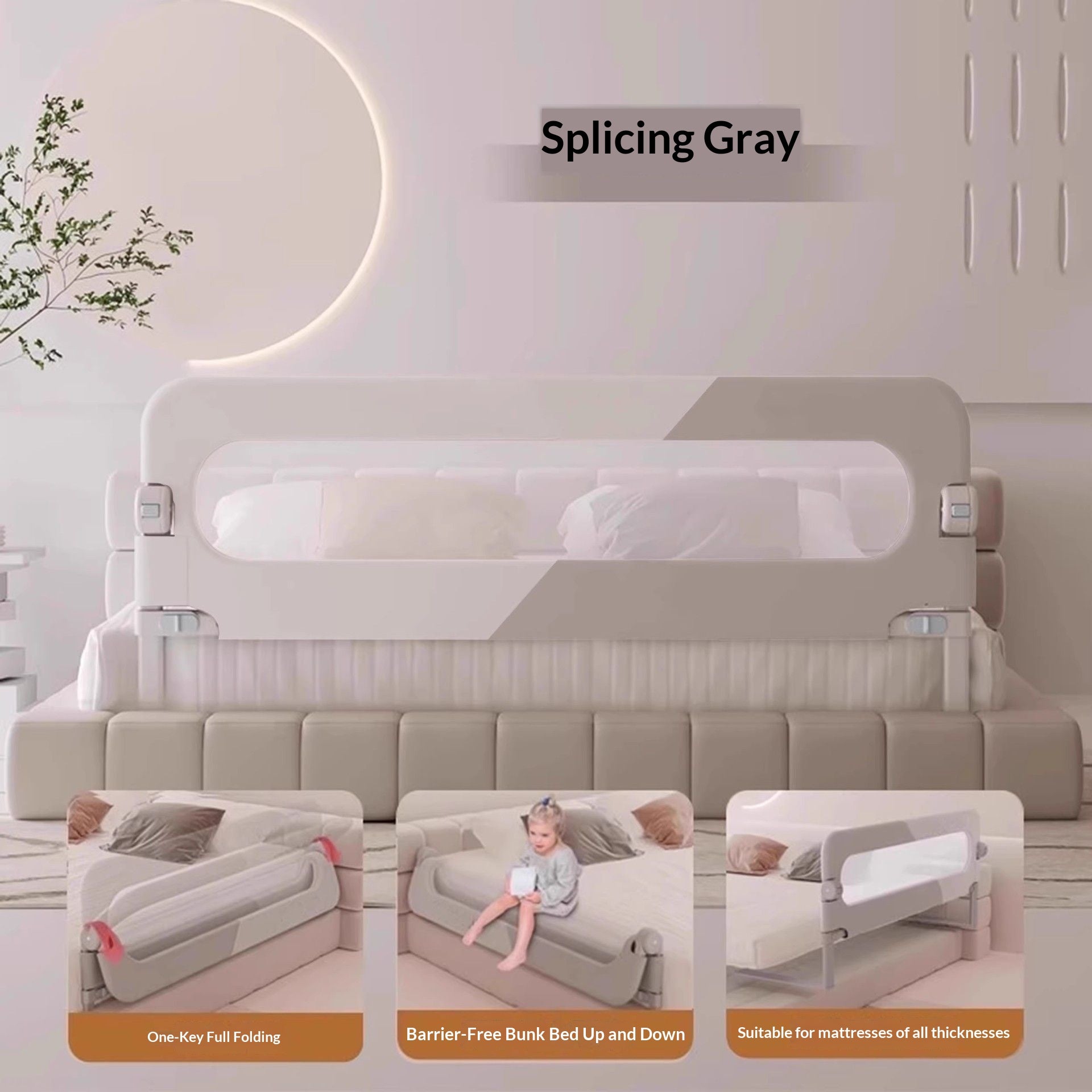 Garde de sécurité ferroviaire à lit bébé réglable Barrière de chevet pliable