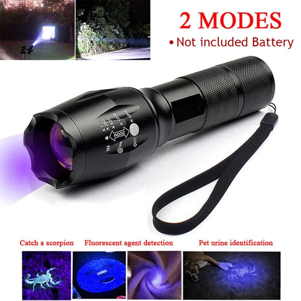 Lampe de poche UV LED Torche Zoomable Ultra Violet Noir Blanc Double détecteur de lumière