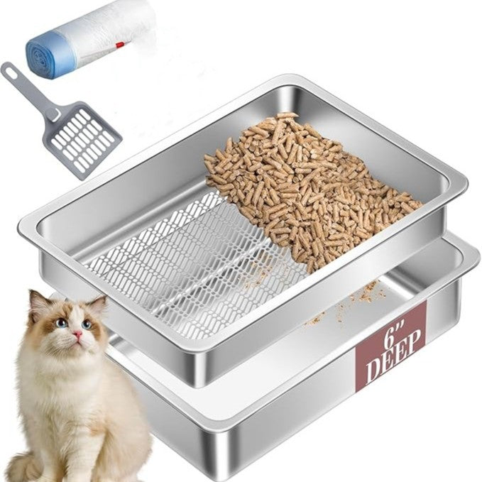 Filtre en acier inoxydable Cat Litter Box Détachable et ouvert Toilette Cat