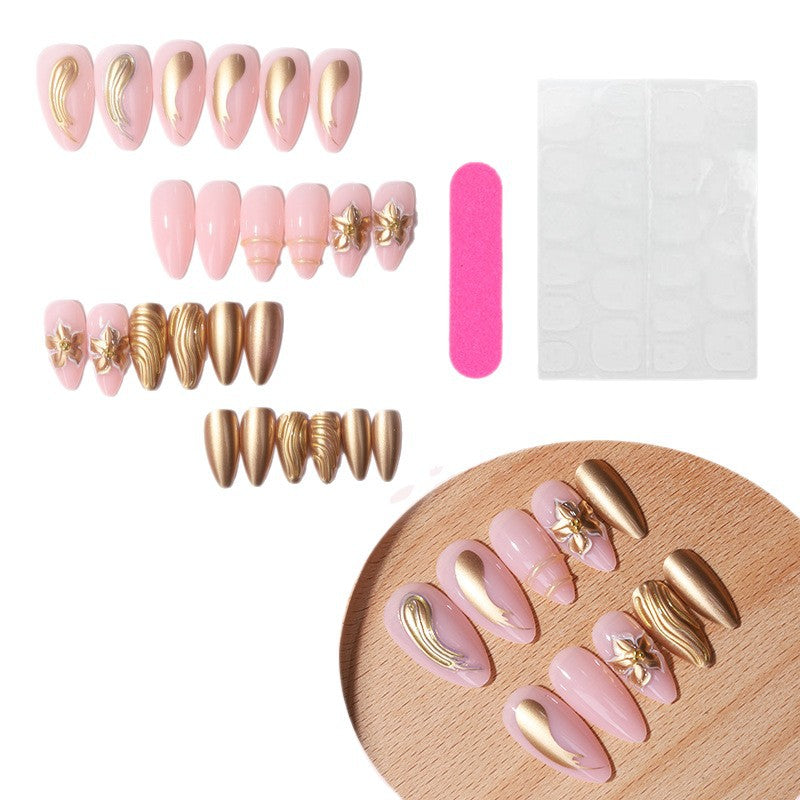 Wearable Nails 3D Sculpted Floral Design forme d'amandes or vague