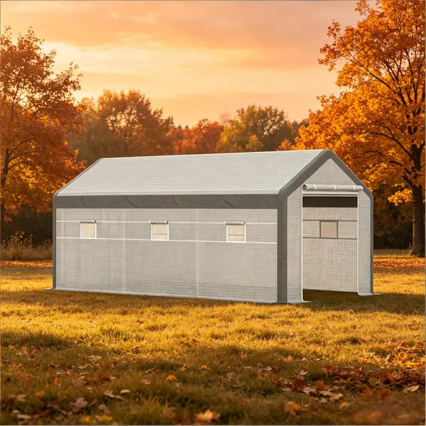 20' X10' X 9' Walk-in Greenhouse with roll-up door and 6 screened windows