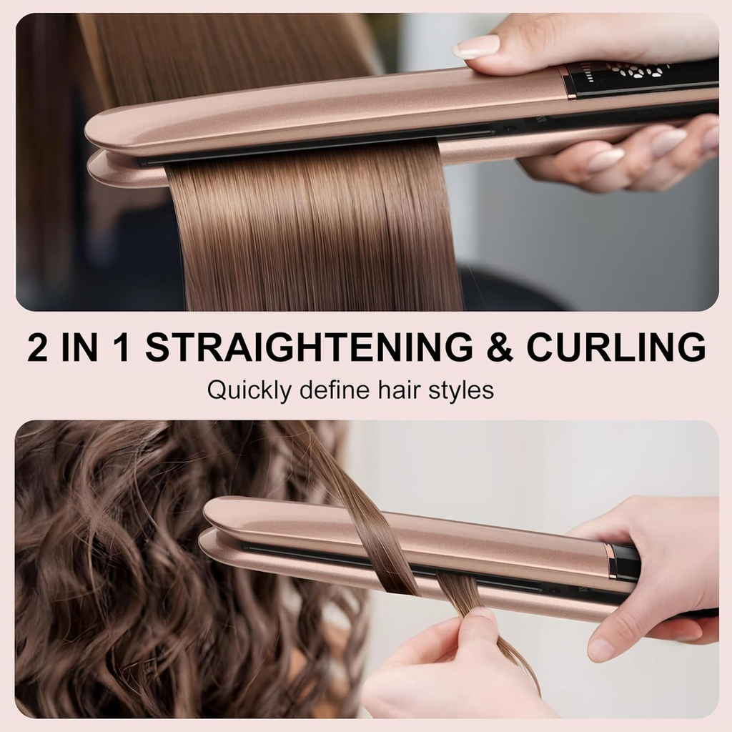 Redresseur de cheveux Curler 2 en 1 pour les femmes 10s affichage numérique de chauffage rapide