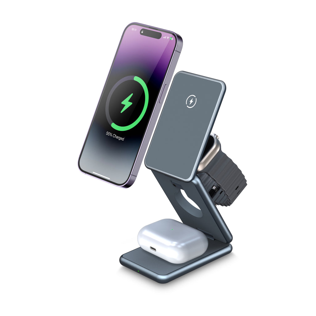 Magsafe15W Magnetic Watch Casque de téléphone mobile Chargeur sans fil pliant trois en un