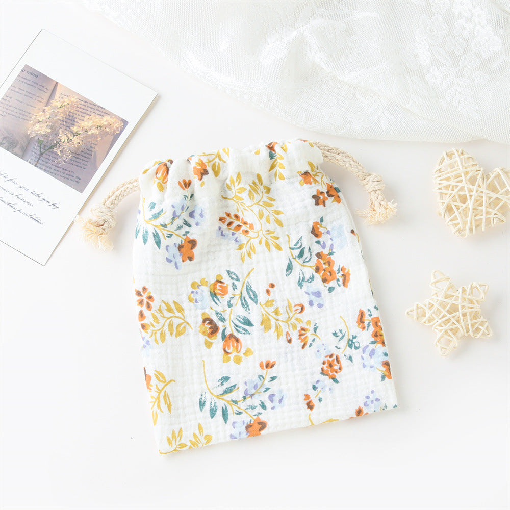 Double couche Drawstring Pocket Cotton Imprimé Crêpe Bib Sac de suspension