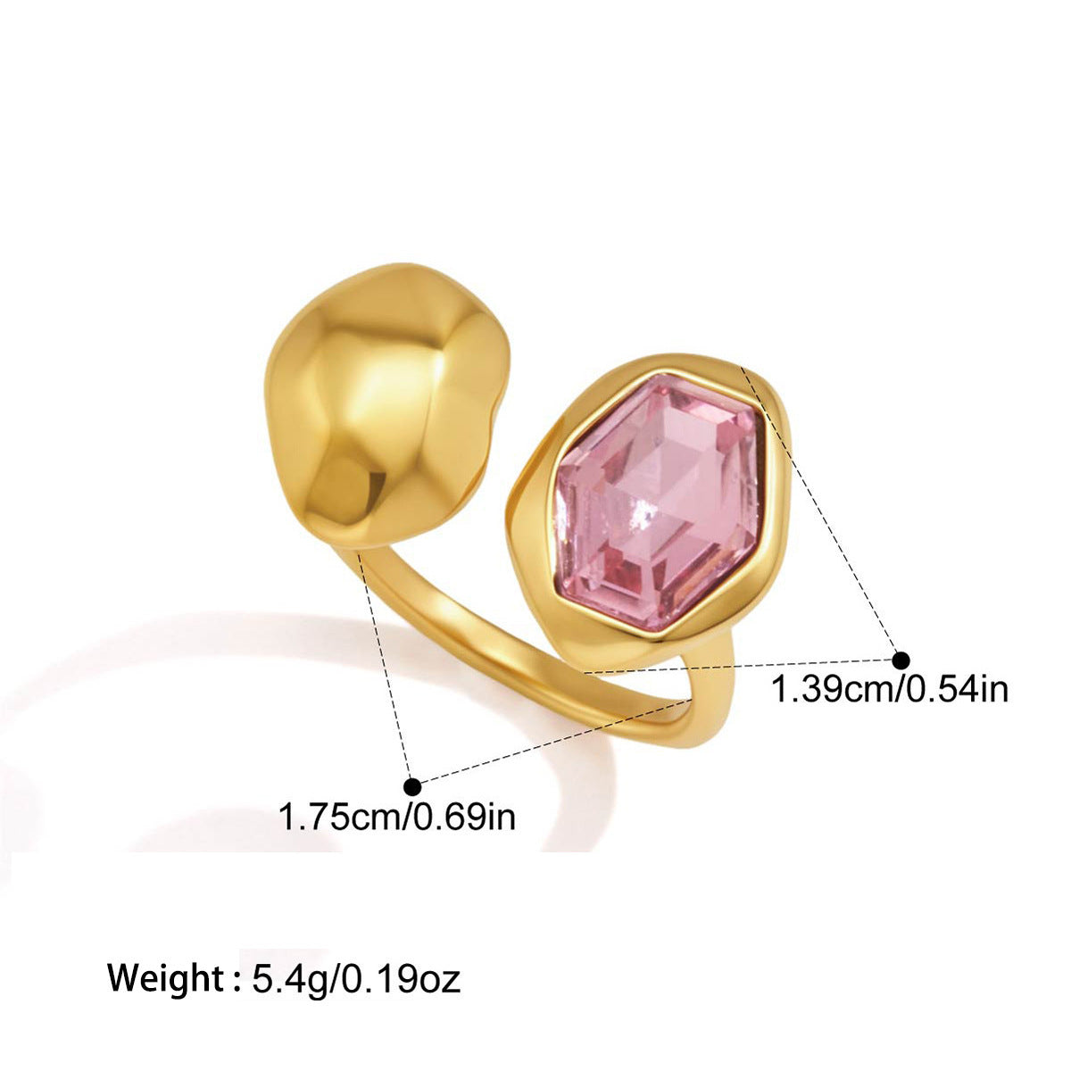 Anneau ouvert de luxe léger avec Zircon coloré et acier au titane