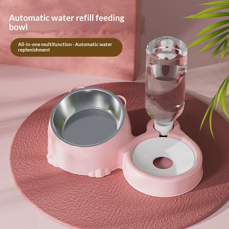 Pet Double Bowl Anti-Tip Cute Steel Food Bowl